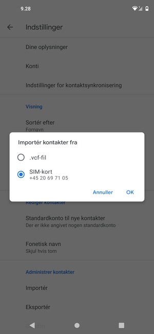 Vælg SIM-kort og OK