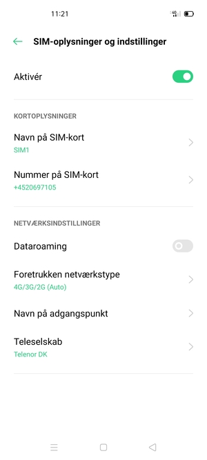 For at skifte netværk, hvis der opstår netværksproblemer, vælg Teleselskab