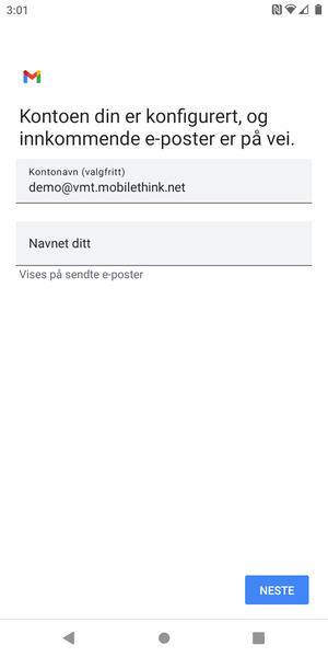 Gi kontoen din et navn, og skriv inn navnet ditt. Velg NESTE