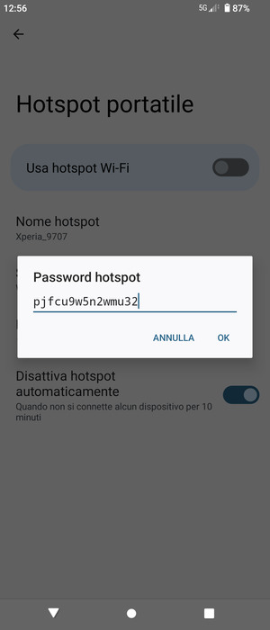 Inserisci una password dell'hotspot Wi-Fi di almeno 8 caratteri e seleziona OK