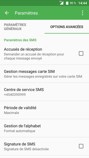 Sélectionnez Centre de service SMS