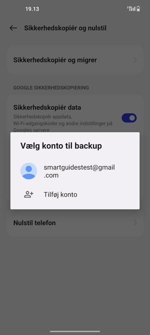 Vælg din sikkerhedskopi-konto