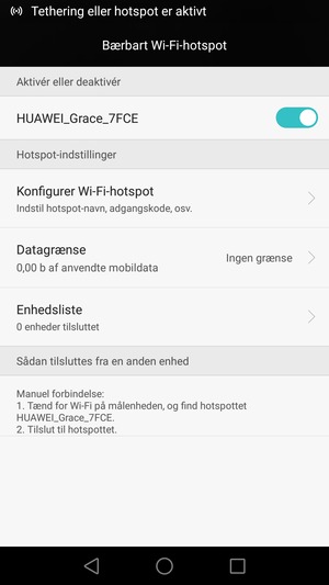 Din telefon er nu sat op til brug som modem