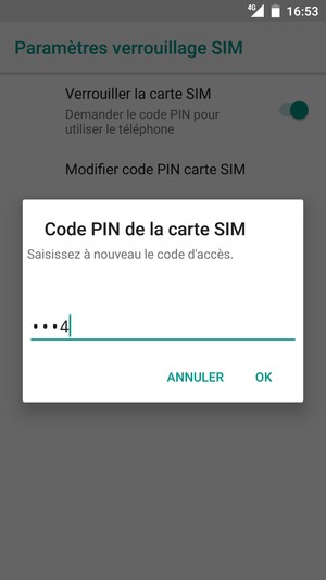 Veuillez confirmer votre nouveau code PIN et sélectionner OK