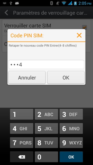 Confirmez votre nouveau code PIN SIM et appuyez sur OK