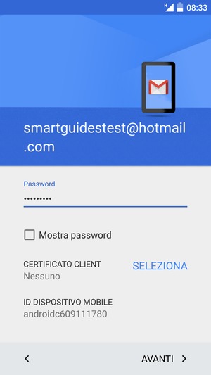Inserisci la tua password e seleziona AVANTI