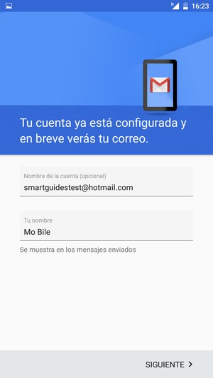 Déle a su cuenta un nombre y escriba su nombre. Seleccione SIGUIENTE