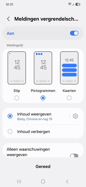 Selecteer uw voorkeursopties en selecteer Gereed