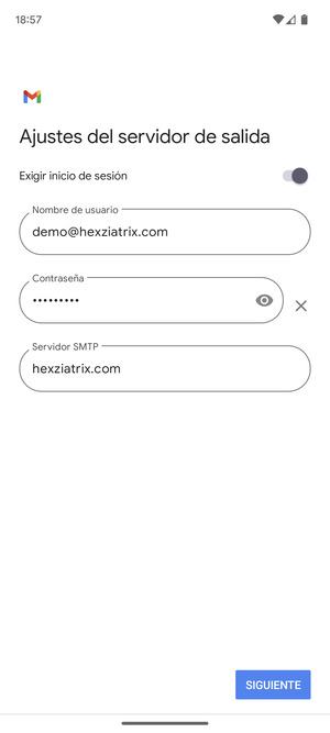 Introduzca la dirección de servidor saliente y seleccione SIGUIENTE