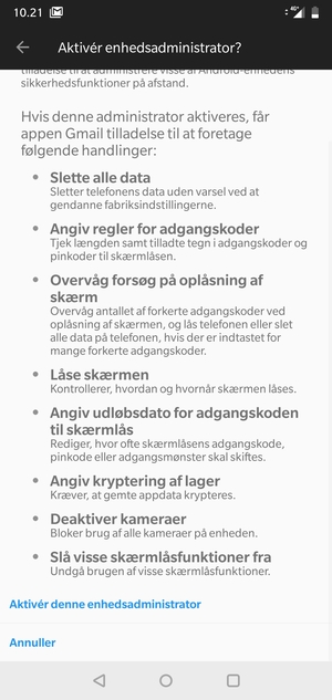Scroll til og vælg Aktivér denne enhedsadministrator