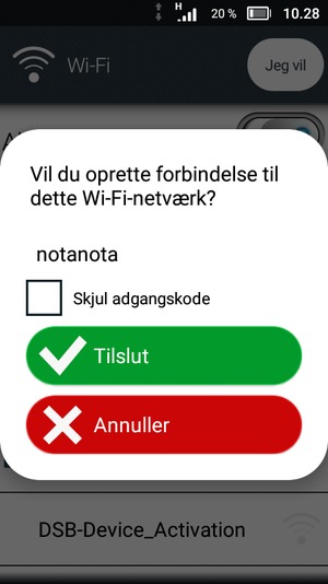 Indtast Wi-Fi adgangskoden og vælg Tilslut