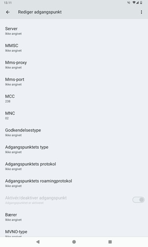 Scroll ned og indtast internet-oplysninger
