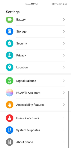 Scroll to and select Security