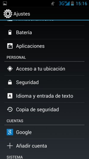 Desplácese y seleccione Seguridad