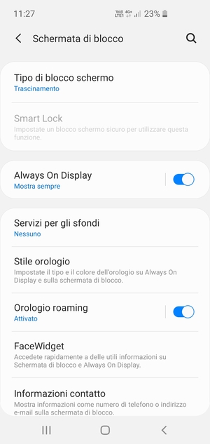 Seleziona Tipo di blocco schermo