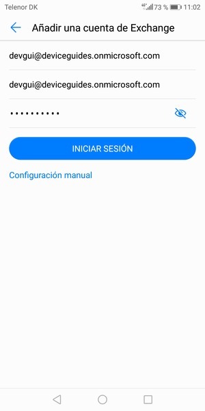 Introduzca su dirección de correo electrónico, nombre de usuario y contraseña. Seleccione Configuración manual