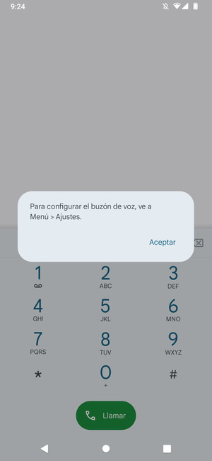 Si el correo de voz no está configurado, seleccione Aceptar