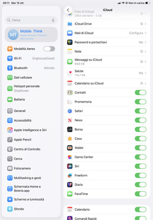Seleziona i servizi per i quali desideri eseguire il backup
