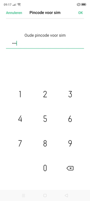 Voer Oude pincode voor sim in en selecteer OK