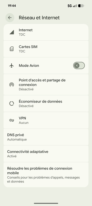 Sélectionnez Cartes SIM