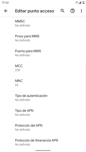 Desplácese hacia abajo e introduzca la información de Internet
