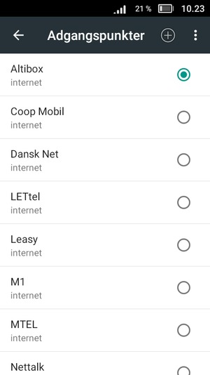 Vælg internetadgangspunktet