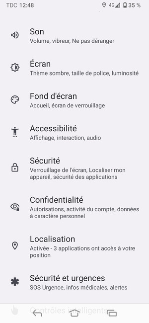 Faites défiler et sélectionnez Sécurité