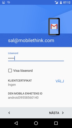 Ange ditt lösenord och välj NÄSTA