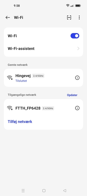 Du er nu tilsluttet Wi-Fi netværket
