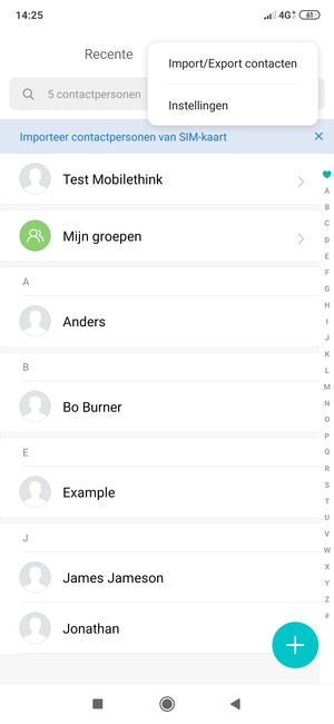 Selecteer Import/Export contacten