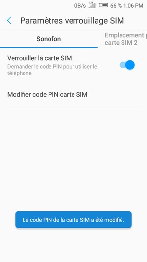 Votre code PIN de la carte SIM a été modifié