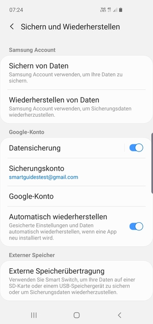 Wählen Sie Sicherungskonto