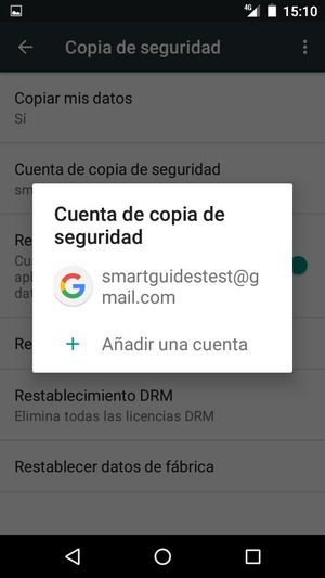 Seleccione su cuenta de copia de seguridad