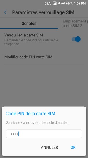 Veuillez confirmer votre Nouveau code PIN de la carte SIM et sélectionner OK
