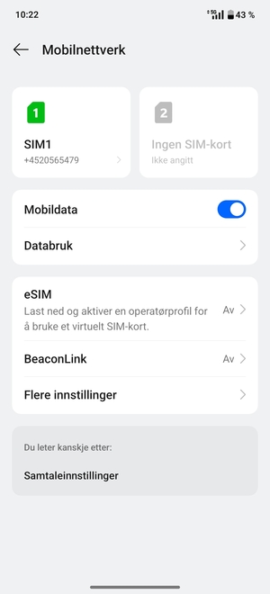 Velg SIM1 eller SIM2