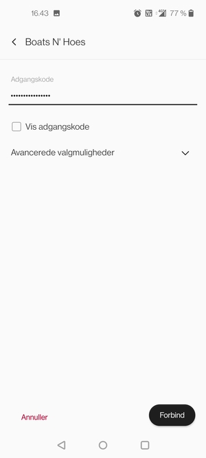 Indtast Wi-Fi adgangskoden og vælg Forbind