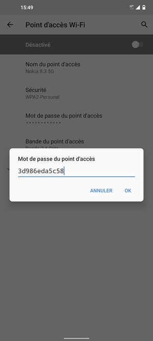 Saisissez un mot de passe de hotspot Wi-Fi d'au moins 8 caractères et sélectionnez OK