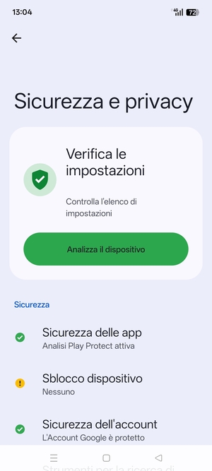 Per attivare il blocco dello schermo, vai al menu Sicurezza e privacy e seleziona Sblocco dispositivo