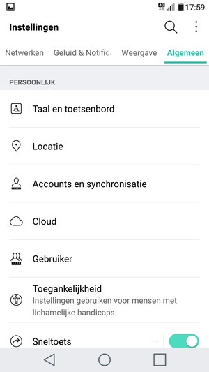 Selecteer Accounts en synchronisatie