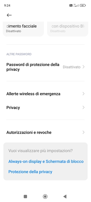 Scorri e seleziona Privacy