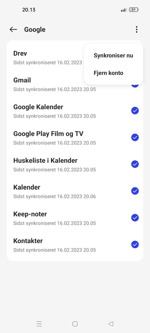 Vælg Synkroniser nu