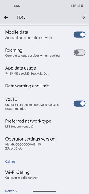 Scroll to and select Preferred network type