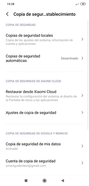 Seleccione Cuenta de copia de seguridad