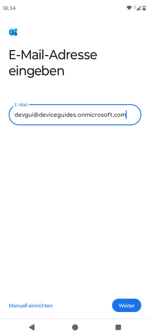 Geben Sie Ihre E-Mail-Adresse ein und wählen Sie Manuell einrichten