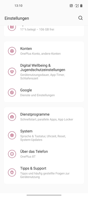 Scrollen Sie und wählen Sie System