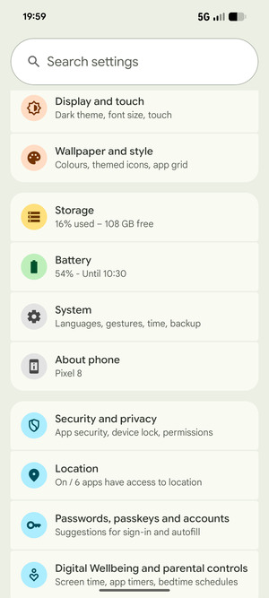 Scroll to and select System