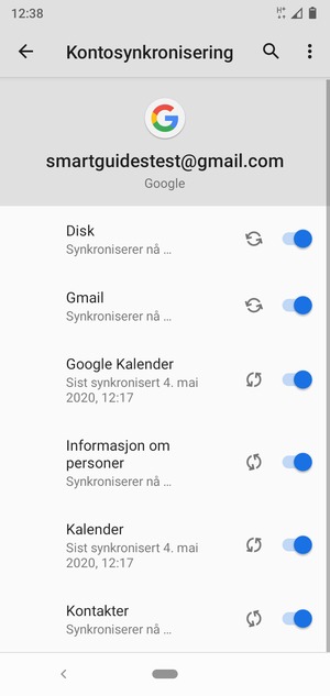 Dine kontakter fra Google vil synkroniseres til telefonen din