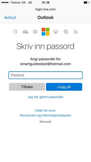 Skriv inn passord og velg Logg på