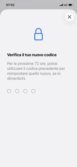 Reinserisci il tuo nuovo codice di accesso