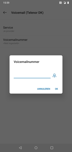 Voer het Voicemailnummer in en selecteer OK